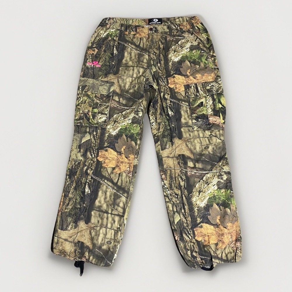 Mossy Oak Camouflage Cargo Pants Womens Size XL 36x32 Pink Logo Outdoor Hunting